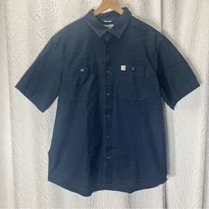 CARHARTT Relaxed Fit Dark Blue Collared Button Down Short Sleeve Shirt